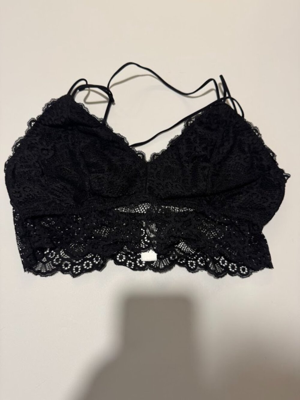 Luvlette Black Lace Strappy Halter Longline Bralette | Size XL | Like New